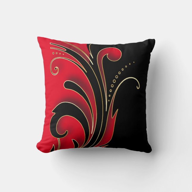 Rood met Black Floral Design Pattern Kussen (Voorkant)