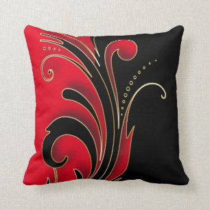 Rood met Black Floral Design Pattern Kussen