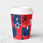 Rood met blauwe Spletters en zwarte en witte sterr Papieren Bekers (Rechts)