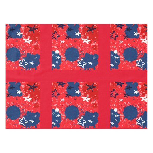 Rood met blauwe Spletters en zwarte en witte sterr Tafelkleed (Voorkant (Horizontaal))