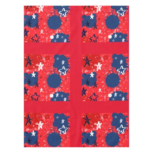 Rood met blauwe Spletters en zwarte en witte sterr Tafelkleed (Voorkant)