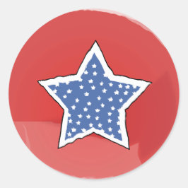Rood met Blauwe Ster en Witte Sterren 4th van Juli Ronde Sticker
