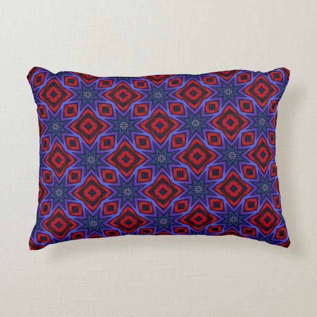 Rood Met Blauwe Sterren Accent Kussen (Voorkant)