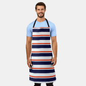 Rood met blauwe strepen schort (Gedragen)