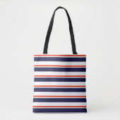Rood met blauwe strepen tote bag (Voorkant)