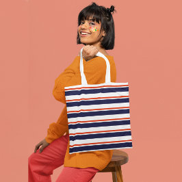 Rood met blauwe strepen tote bag