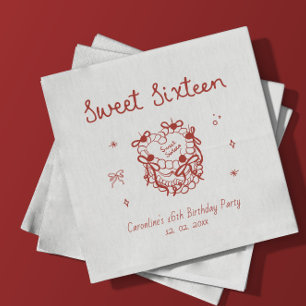 Rood met de hand getekend Sweet Sixteen verjaardag Servet