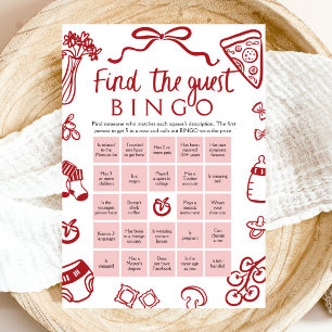 Rood met de hand getekend Vind de gast Bingo Baby Kaart