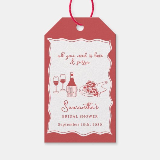Rood met de hand getekende Italiaanse pizza wijn b Cadeaulabel (Voorkant)