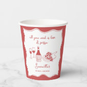 Rood met de hand getekende Italiaanse pizza wijn b Papieren Bekers (Voorkant)