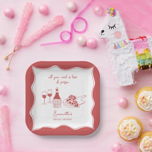 Rood met de hand getekende Italiaanse pizzawijn Br Papieren Bordje (Feest)