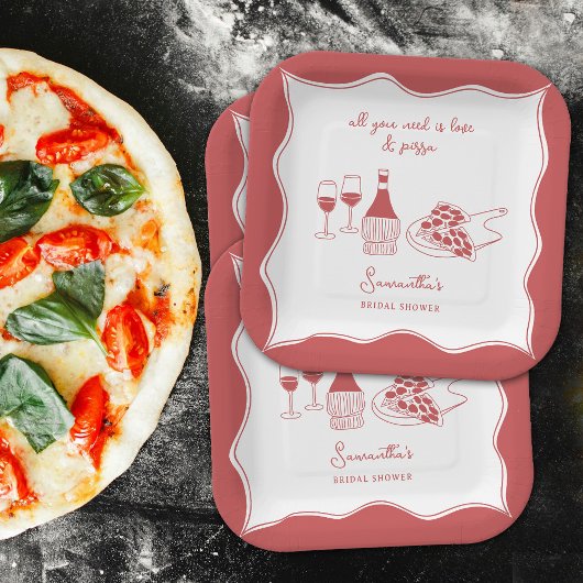 Rood met de hand getekende Italiaanse pizzawijn Br Papieren Bordje