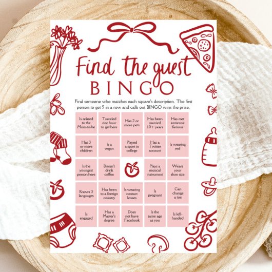 Rood met de hand getekende Raad de gast Bingo Baby Kaart