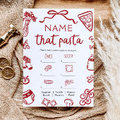 Rood met de hand getekende 'raad de pasta' baby sh kaart