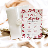 Rood met de hand getekende 'raad de pasta' baby sh kaart