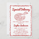 Rood met de hand getekende Special Delivery Pizza Kaart (Voorkant)