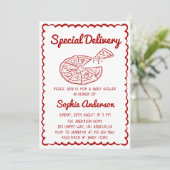 Rood met de hand getekende Special Delivery Pizza Kaart (Staand voorkant)