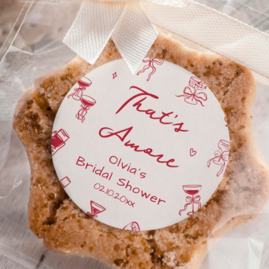 Rood met de hand getekende That's Amore Bruidsdouc Ronde Sticker