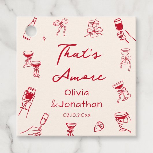 Rood met de hand getekende Thats Amore-feest Bedankjes Labels (Voorkant)
