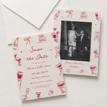 Rood met de hand getekende trouwfoto 'Save the Dat