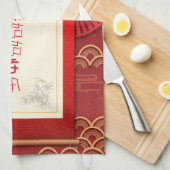 Rood met details Chinees nieuw Theedoek (Quarter Fold)