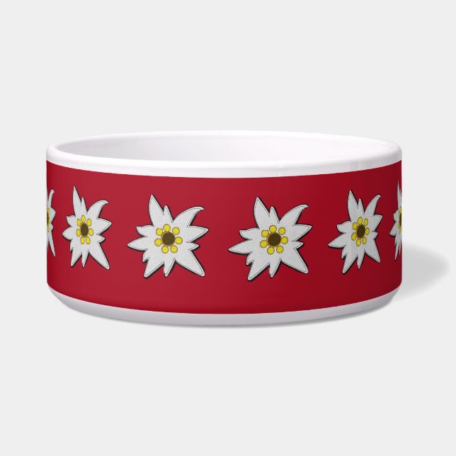 Rood met Edelweiss Bowl Voerbakje (Voorkant)