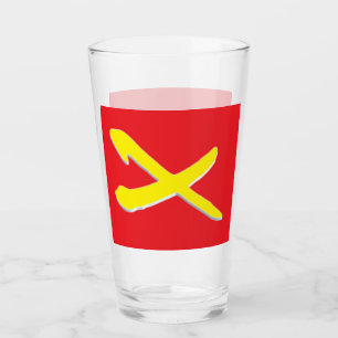 Rood met een helder geel kruispatroon glas