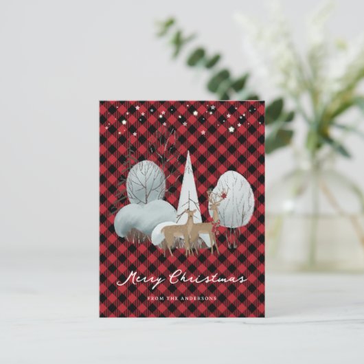 Rood met een rendiersterren feestdagenkaart (Staand voorkant)