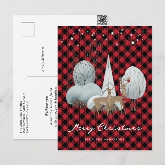 Rood met een rendiersterren feestdagenkaart (Voorkant / Achterkant)