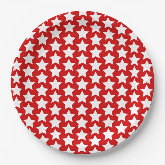 Rood met een White Stars Pattern Papieren Bordje (Voorkant)
