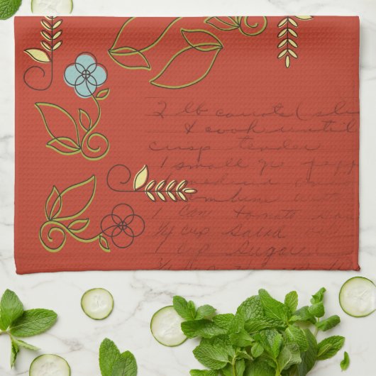 Rood met Flowers Tea Kitchen Towel Theedoek (Gevouwen)