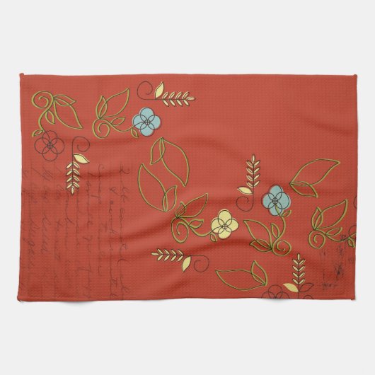 Rood met Flowers Tea Kitchen Towel Theedoek (Horizontaal)