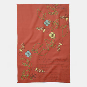 Rood met Flowers Tea Kitchen Towel Theedoek