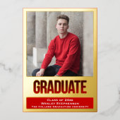Rood met Folie Blok Lettering Foto Afstuderen Folie Uitnodiging (Voorkant)