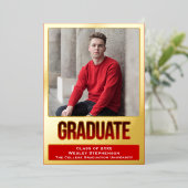 Rood met Folie Blok Lettering Foto Afstuderen Uitnodiging (Staand Voorkant)