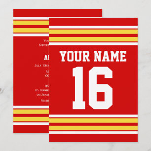 Rood met Geel Wit Strepen Team Jersey Kaart