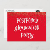 Rood met Gold Confetti Uitgestelde Graduation Part Briefkaart (Voorkant / Achterkant)