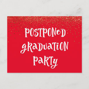 Rood met Gold Confetti Uitgestelde Graduation Part Briefkaart