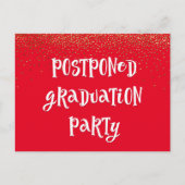 Rood met Gold Confetti Uitgestelde Graduation Part Briefkaart (Voorkant)