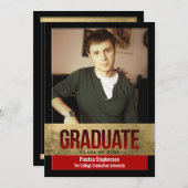 Rood met Gold Foil Block Effect Foto Afstuderen Kaart (Voorkant / Achterkant)