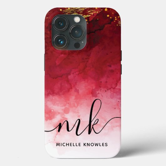 Rood met Gold Splash - Gepersonaliseerd Monogram Case-Mate iPhone Case (Achterkant)