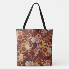 ROOD MET GOUDEN BLADEREN GEEL ZONNEBLOEMEN & BLADE TOTE BAG