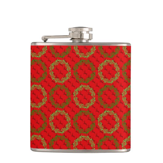 ROOD MET GOUDEN KERSTKRANSEN HEUPFLES (Voorkant)
