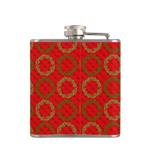 ROOD MET GOUDEN KERSTKRANSEN HEUPFLES (Achterkant)