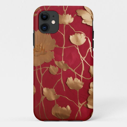 Rood met gouden lotus Case-Mate iPhone case (Achterkant)