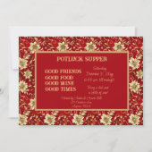 Rood met Gouden Poinsettia Kerst POT LUCK Avondmaa Kaart (Voorkant)