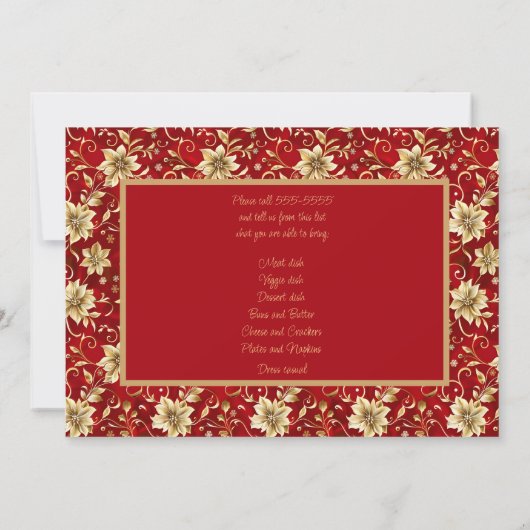 Rood met Gouden Poinsettia Kerst POT LUCK Avondmaa Kaart (Achterkant)