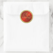 Rood met gouden rand en vrolijk kerstfeest ronde sticker (Tas)
