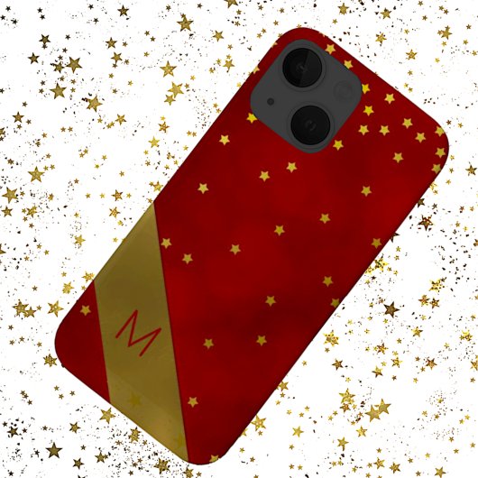 Rood met gouden sterren en monogram Case-Mate iPhone case