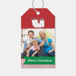 Rood met Green Banner en Foto, Kerstmis Cadeaulabel